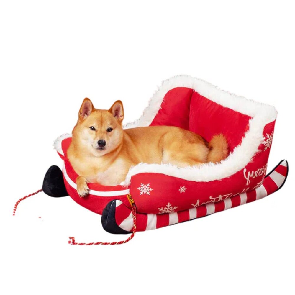 NEW Funny Fuzzy Festive Sleigh Dog Bed Christmas Sleigh Small